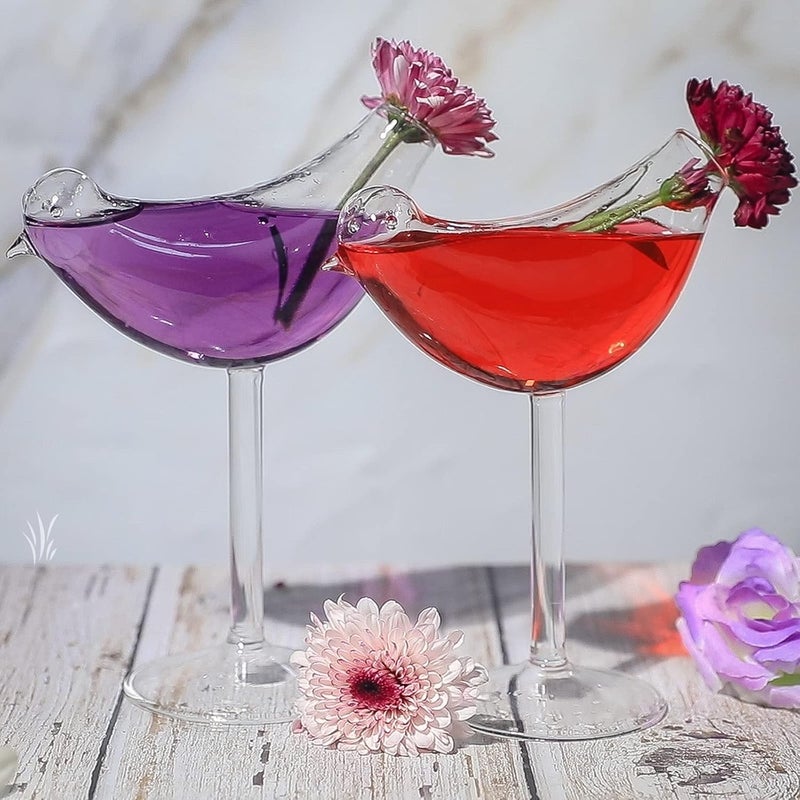 SuproBarware Cocktail Glass - Bird Glass Clear Wine Glasses Set of 2 Goblet Beverage Glass 5 Ounce for Party Wedding - Image 4