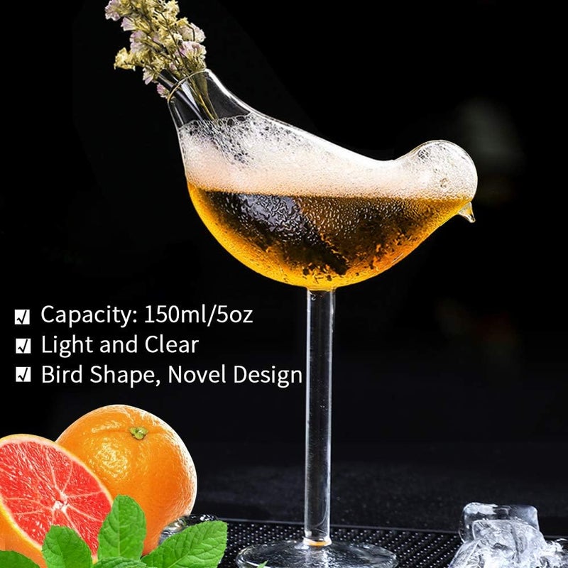 SuproBarware Cocktail Glass - Bird Glass Clear Wine Glasses Set of 2 Goblet Beverage Glass 5 Ounce for Party Wedding - Image 5