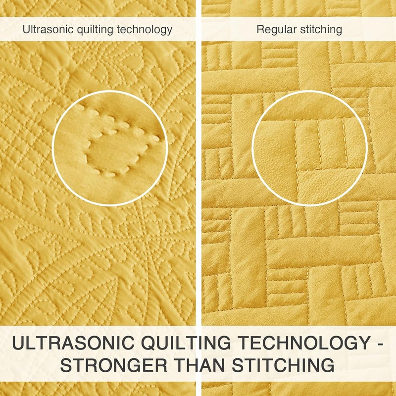 King Size Quilt Set Yellow Bedspreads - Soft Bed Summer Quilt Lightweight Microfiber Bedspread- Modern Style Coin Pattern Coverlet for All Season - 3 Piece (1 Quilt, 2 Pillow Shams) - Image 3