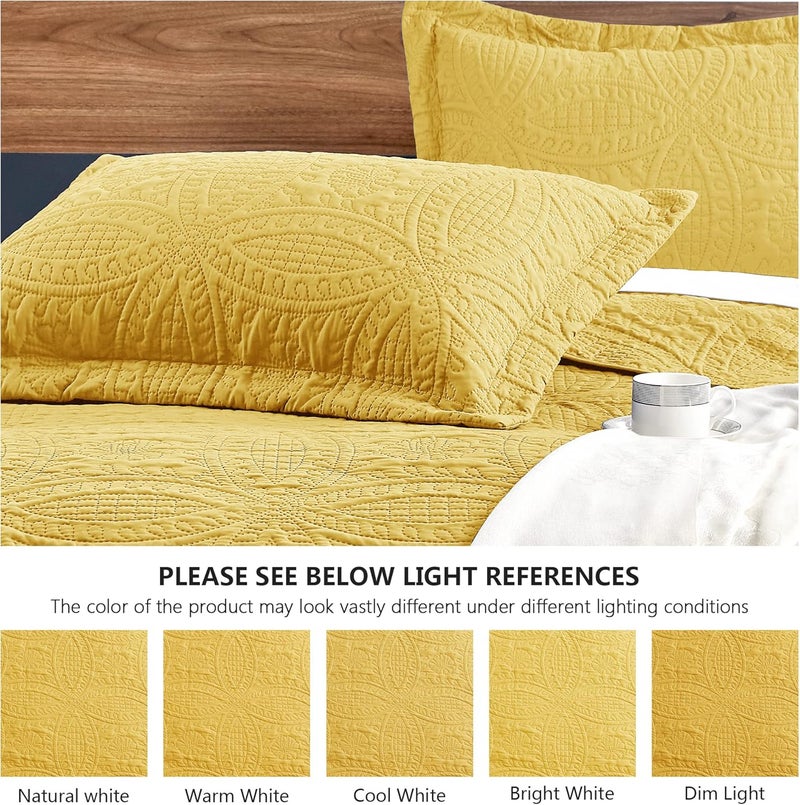 King Size Quilt Set Yellow Bedspreads - Soft Bed Summer Quilt Lightweight Microfiber Bedspread- Modern Style Coin Pattern Coverlet for All Season - 3 Piece (1 Quilt, 2 Pillow Shams) - Image 5