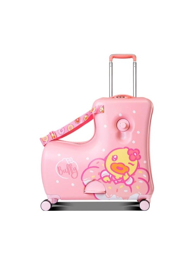 BLOOMING TIME Hard shell handbag luggage with seat belt and telescopic handle, footrest (Buffy duck pink) - Image 1