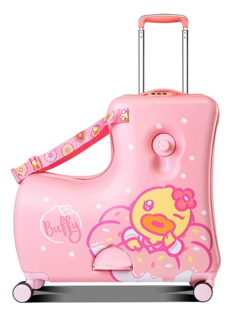 BLOOMING TIME Hard shell handbag luggage with seat belt and telescopic handle, footrest (Buffy duck pink) - Image 3