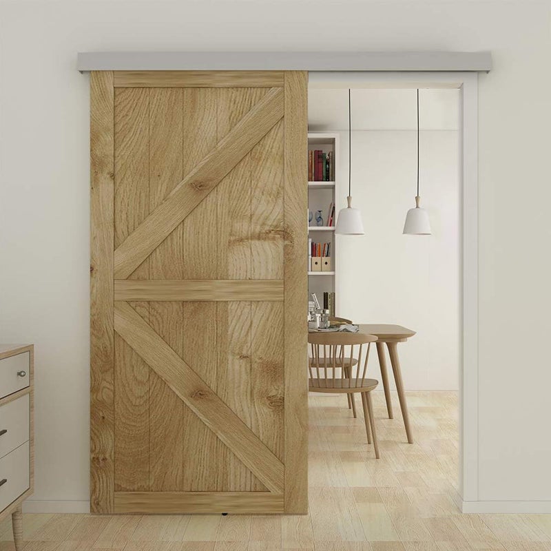 JUBEST 8FT Barn Door Sliding Hardware Track Kit, Aluminium Alloy Box Rail Hardware for Classic Modern Interior Single Wooden Door,Low Clearance - Image 2