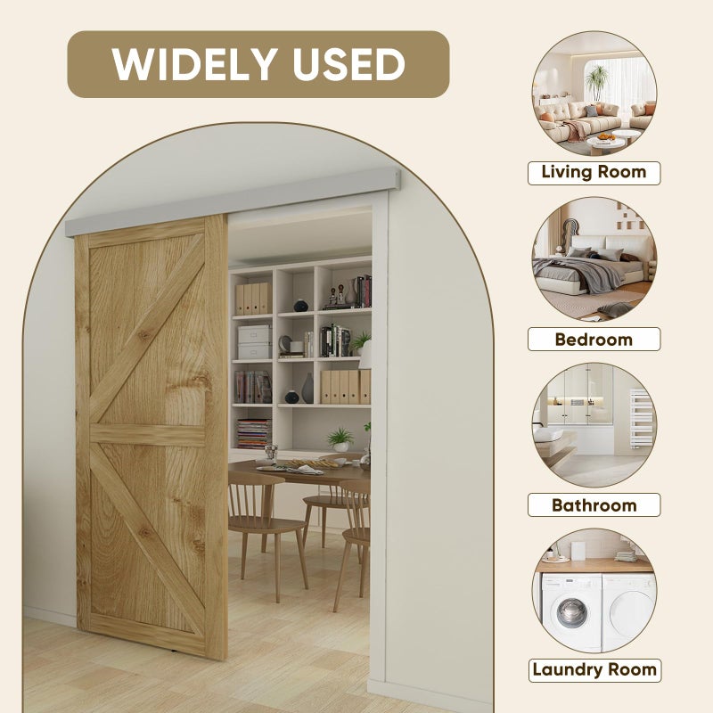 JUBEST 8FT Barn Door Sliding Hardware Track Kit, Aluminium Alloy Box Rail Hardware for Classic Modern Interior Single Wooden Door,Low Clearance - Image 4