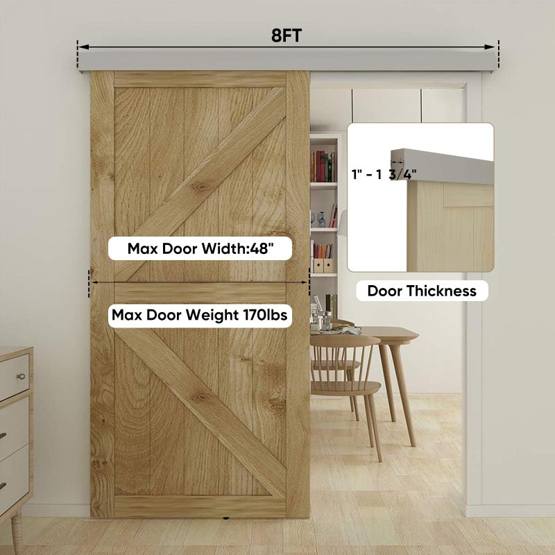 JUBEST 8FT Barn Door Sliding Hardware Track Kit, Aluminium Alloy Box Rail Hardware for Classic Modern Interior Single Wooden Door,Low Clearance - Image 5