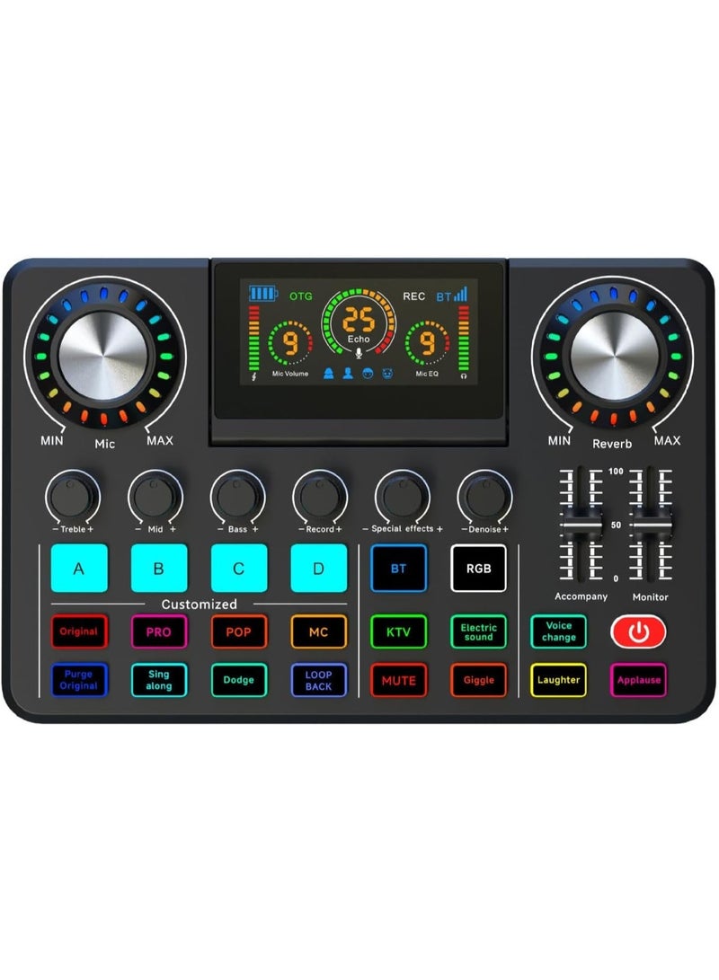 Audio Mixer Live Sound Card with DJ Effects, Voice Changer, Noise Reduction, RGB Sound Board, Mic EQ Control, Reverb Effects, Karaoke Mixer for Live Streaming, Podcast, Gaming, Recording, Mobile Phone - Image 1