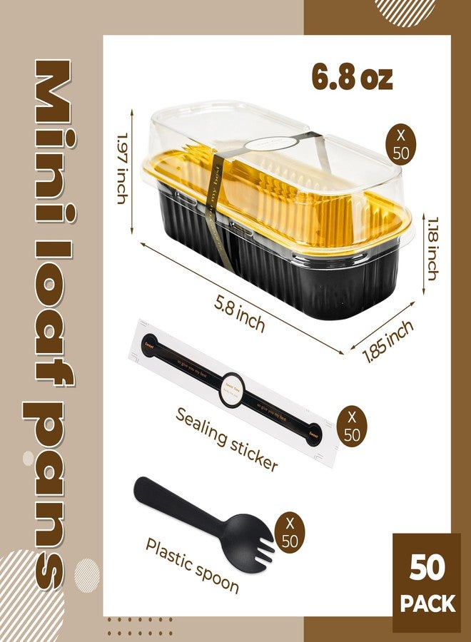 LOKQING 50 Pack Mini Loaf Pans with Lids Rectangle Individual Cake Pans Aluminum Foil Pans for Large Gatherings Picnics Vacations Parties (Black Gold, 6.8 OZ) - Image 3