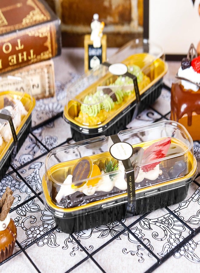 LOKQING 50 Pack Mini Loaf Pans with Lids Rectangle Individual Cake Pans Aluminum Foil Pans for Large Gatherings Picnics Vacations Parties (Black Gold, 6.8 OZ) - Image 2
