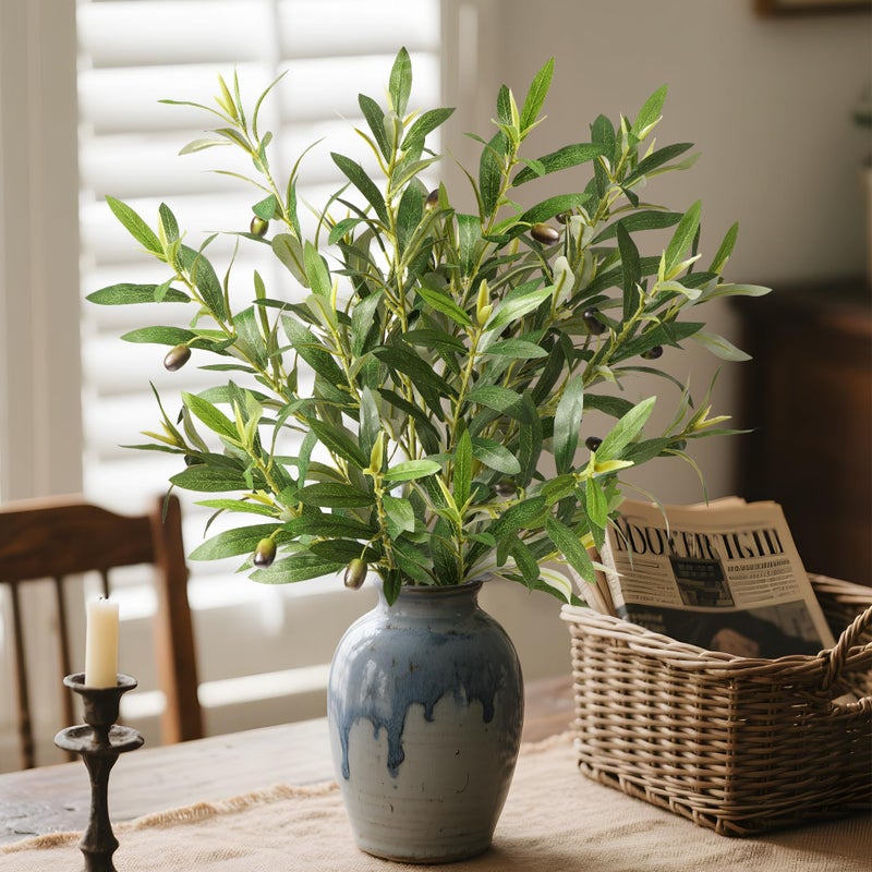 Ttranewsoo Fake Plants Olive Branch Artificial Plant Outdoor Decorations for Living Room Olive Tree Branches Greenery Stems 275in Can Be Used for Spring Home Decor Room Decor Office Decor6PCS - Image 2