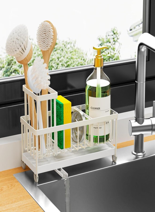 Cisily Cream Sponge Holder for Kitchen Sink, Sink Caddy Organizer with High Brush Holder, Kitchen Countertop Organizers and Storage Essentials, Rustproof 304 Stainless Steel, Soap Dispenser Organize - Image 1