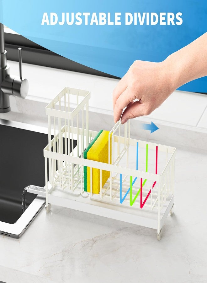 Cisily Cream Sponge Holder for Kitchen Sink, Sink Caddy Organizer with High Brush Holder, Kitchen Countertop Organizers and Storage Essentials, Rustproof 304 Stainless Steel, Soap Dispenser Organize - Image 4