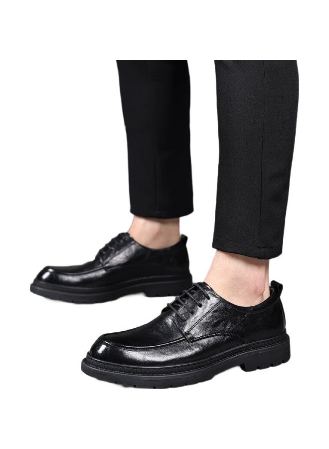 Chint British Business Leather Shoes Men'S Breathable Hand-Grabbing Soft Leather Men'S Shoes Thick-Soled Height-Increasing Men'S Leather Shoes Jz0017 Black 43 - Image 3