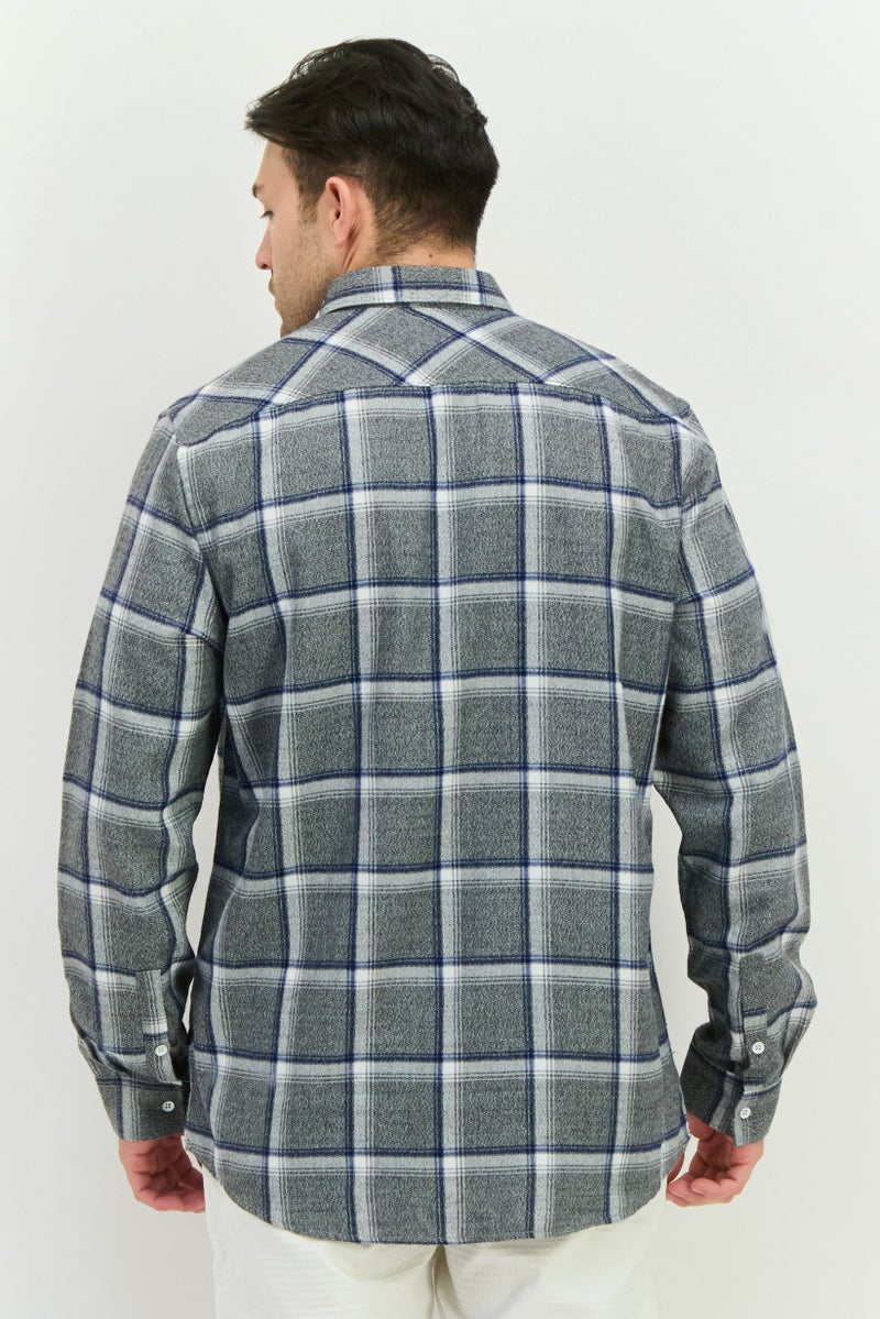 Civil Society Men Regular Fit Plaid Long Sleeve Casual Shirts, Navy  - Image 3