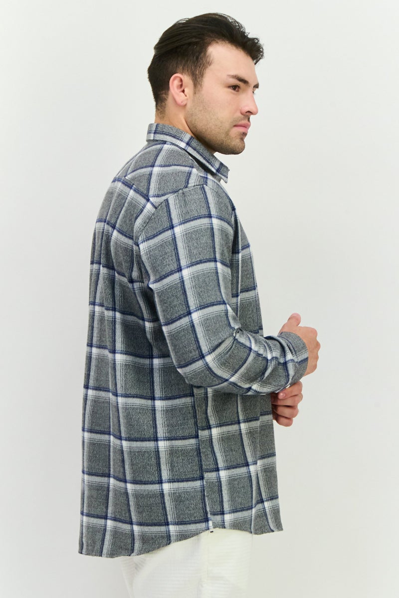 Civil Society Men Regular Fit Plaid Long Sleeve Casual Shirts, Navy  - Image 2