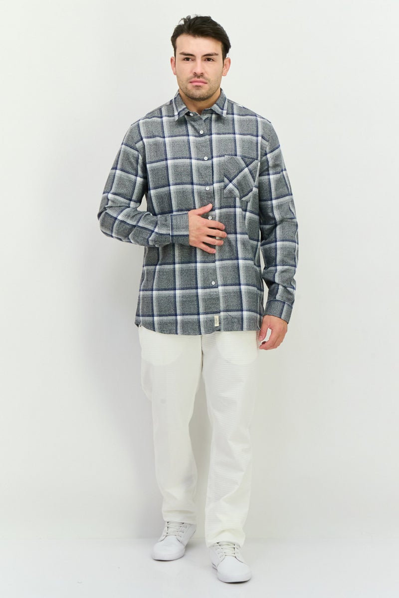 Civil Society Men Regular Fit Plaid Long Sleeve Casual Shirts, Navy  - Image 4