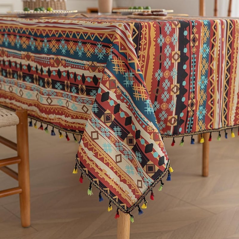 Erbnaryx Handblock Print Tablecloth for Square Tables, Red Table Cover with Fringed Edges, Decorative Tablecloth for Kitchen and Dining Room,59"x 59" - Image 1