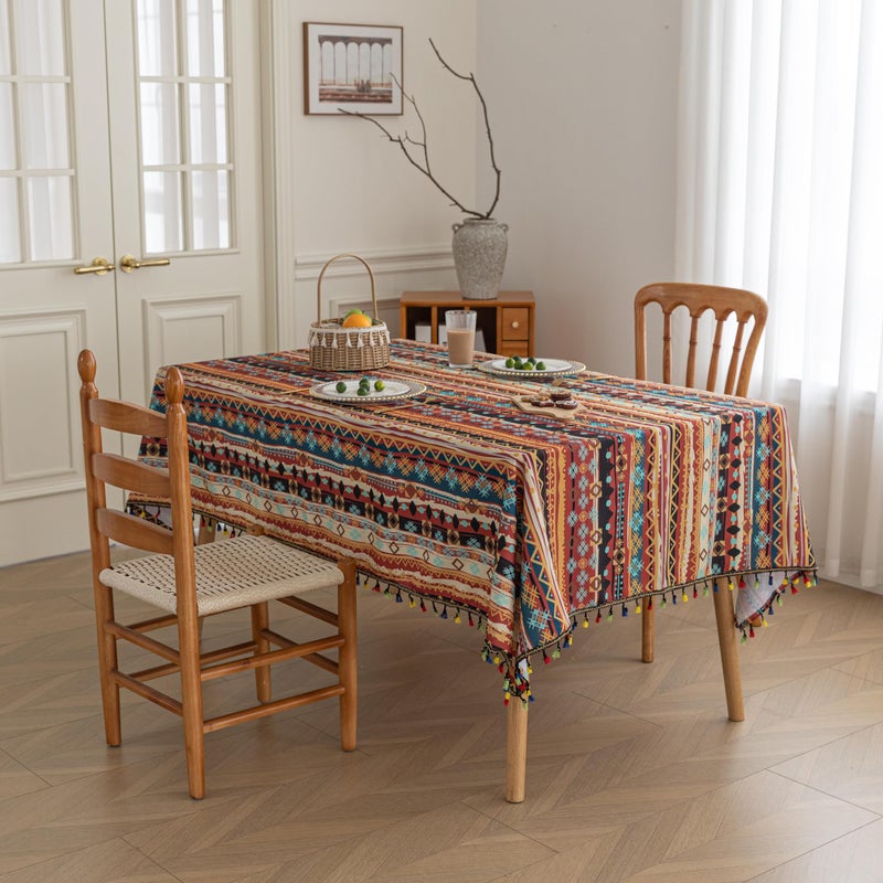 Erbnaryx Handblock Print Tablecloth for Square Tables, Red Table Cover with Fringed Edges, Decorative Tablecloth for Kitchen and Dining Room,59"x 59" - Image 2