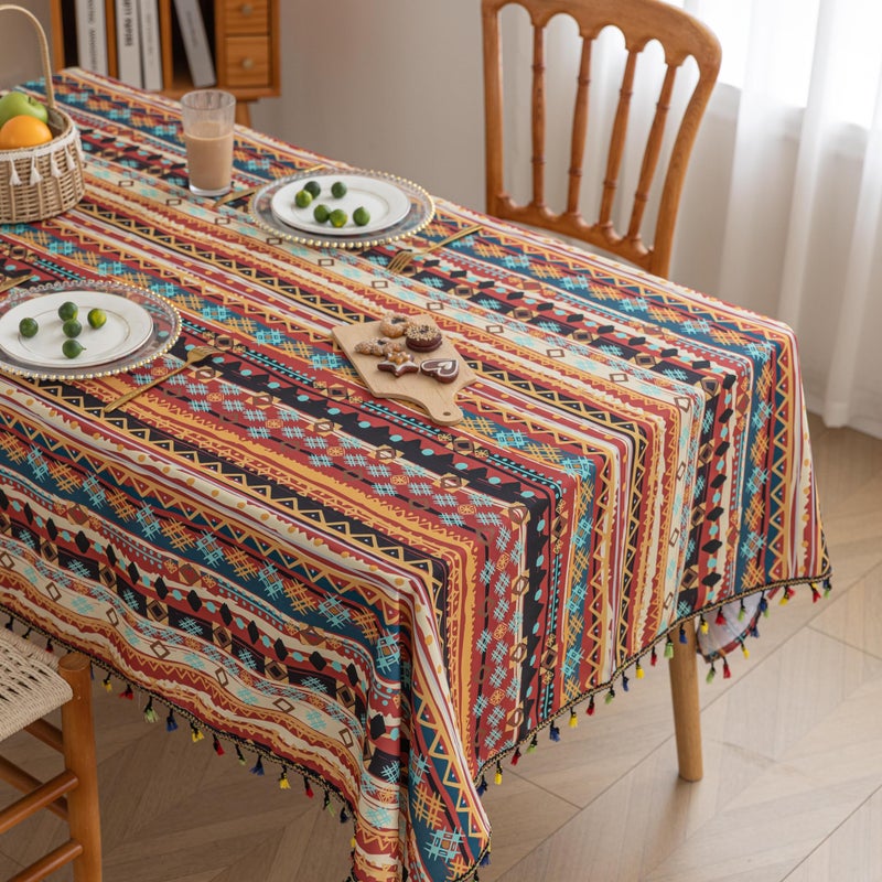 Erbnaryx Handblock Print Tablecloth for Square Tables, Red Table Cover with Fringed Edges, Decorative Tablecloth for Kitchen and Dining Room,59"x 59" - Image 3