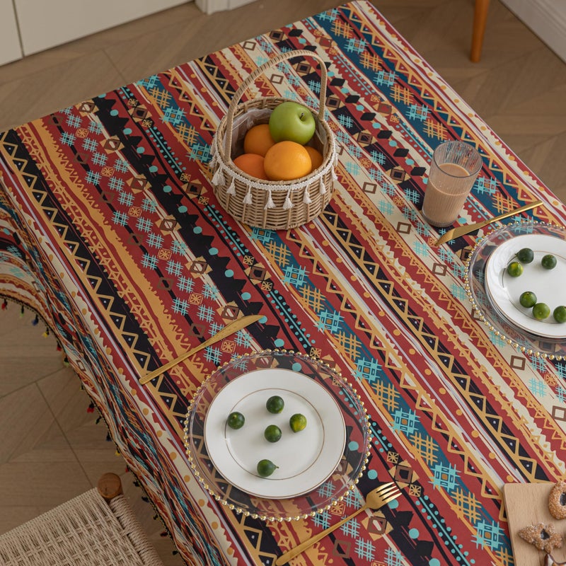Erbnaryx Handblock Print Tablecloth for Square Tables, Red Table Cover with Fringed Edges, Decorative Tablecloth for Kitchen and Dining Room,59"x 59" - Image 4