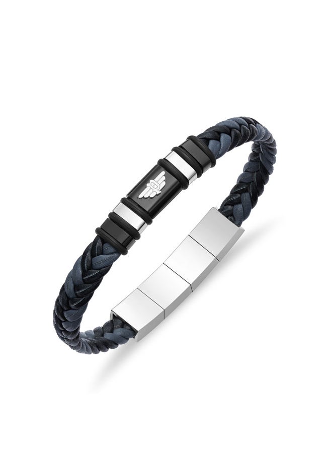 بوليس POLICE Weavebreaker Bracelet - Dual-Color Braided Leather with Black Wing Logo Plaque & P Logo Closure - Bold Men's Style  - Image 1