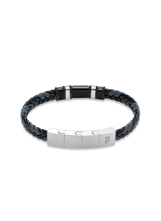 بوليس POLICE Weavebreaker Bracelet - Dual-Color Braided Leather with Black Wing Logo Plaque & P Logo Closure - Bold Men's Style  - Image 2