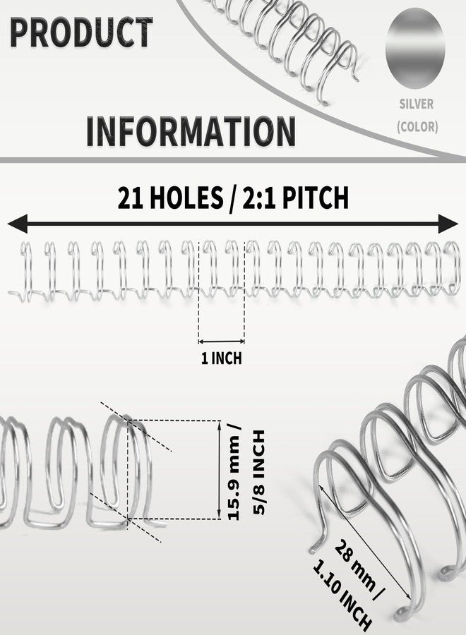 RAYSON Binding Wire Spines, 5/8 Inch, 2:1 Pitch Double Loop Binding Wires Capacity 145 Sheets, 21-Loops for Letter Size Paper, Silver Wire Binding Spiral Pack of 50 - Image 4