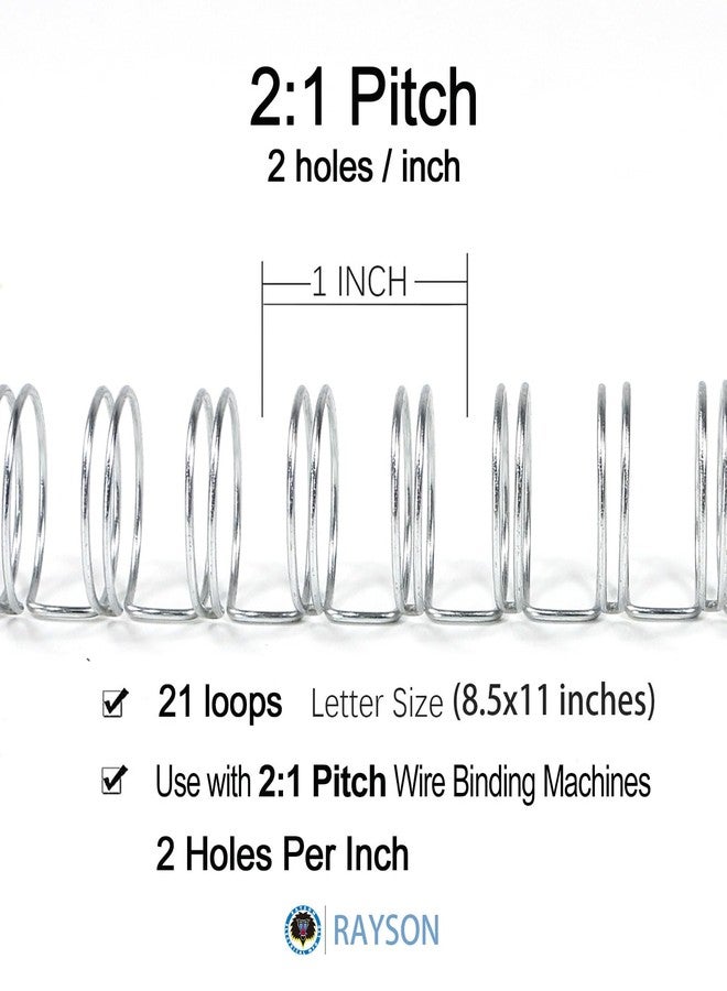 RAYSON Binding Wire Spines, 5/8 Inch, 2:1 Pitch Double Loop Binding Wires Capacity 145 Sheets, 21-Loops for Letter Size Paper, Silver Wire Binding Spiral Pack of 50 - Image 2