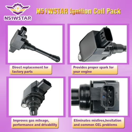 N51WSTAR Ignition Coils Pack Set of 4 Compatible with Nissan Rogue Sentra Kicks Versa 1.6T 1.8 2.5 L4 Replacement for 22448-1KT0A 22448-5RL0A 22433-9807R UF708 UF860 - Image 2