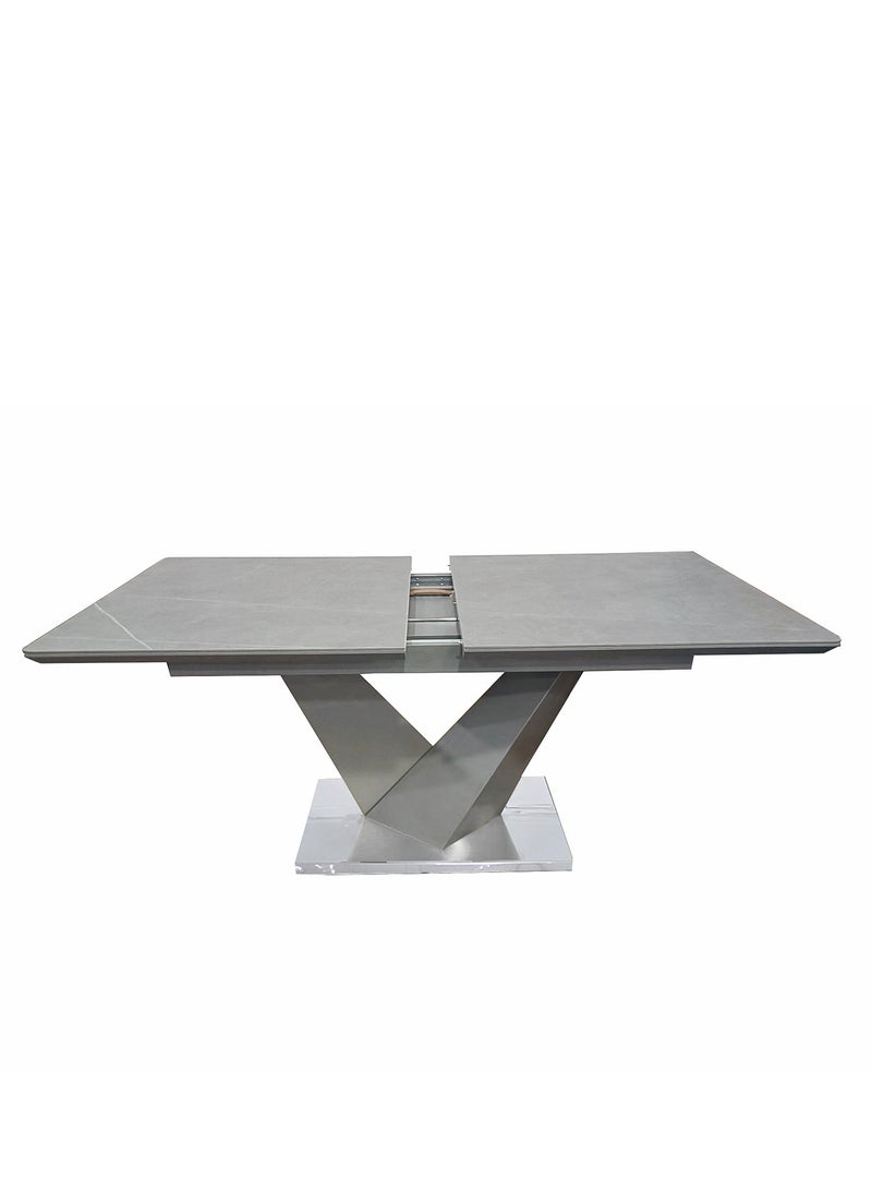 VANITY LIVING Modern Rectangular Dining Table, Grey Sintered Stone Extendable Top, Breakfast Dinner Kitchen Table with Sturdy Stainless Steel Base  - Image 3
