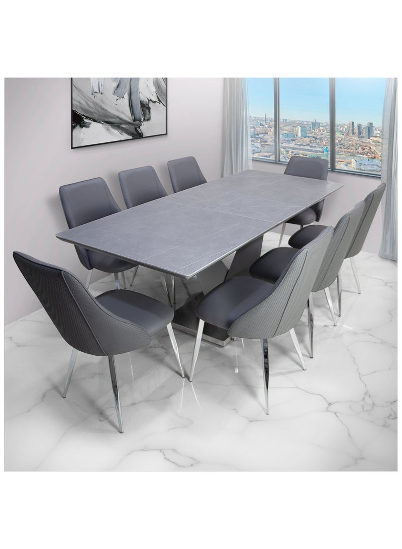 VANITY LIVING Modern Rectangular Dining Table, Grey Sintered Stone Extendable Top, Breakfast Dinner Kitchen Table with Sturdy Stainless Steel Base  - Image 2