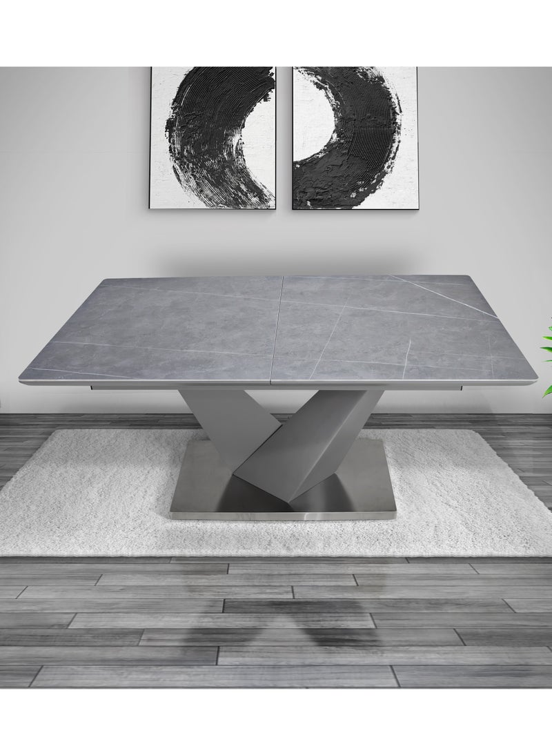VANITY LIVING Modern Rectangular Dining Table, Grey Sintered Stone Extendable Top, Breakfast Dinner Kitchen Table with Sturdy Stainless Steel Base  - Image 1