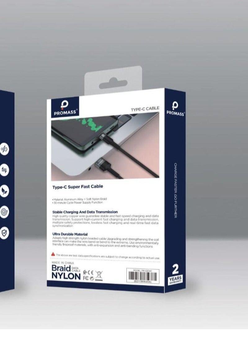 بروماس كابل شحن قماش من النوع C بطول 1 متر يدعم الشحن السريع 3A - Image 2