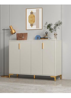 LEDIN Shoe Cabinet, multi-functional shoe cabinet, four-door shoe cabinet, wooden storage cabinet in home entrance, corridor, living room White + gold shelf  - Image 1