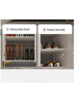 LEDIN Shoe Cabinet, multi-functional shoe cabinet, four-door shoe cabinet, wooden storage cabinet in home entrance, corridor, living room White + gold shelf  - Image 3