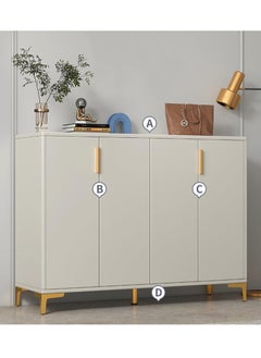 LEDIN Shoe Cabinet, multi-functional shoe cabinet, four-door shoe cabinet, wooden storage cabinet in home entrance, corridor, living room White + gold shelf  - Image 2