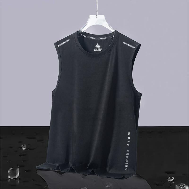 [Ice/Cool] Quick-drying Vest Mens 2025 Summer Mens Sports Fitness Running Quick-drying Ice Silk Sleeveless T Pure black [two-pole butterfly net vest]] 