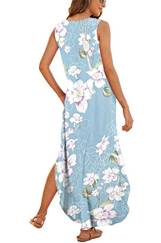 Hount Petite Maxi Dress for Women Casual Summer Boho Floral Swing Dress with Pockets Flower Light Blue S - Image 3