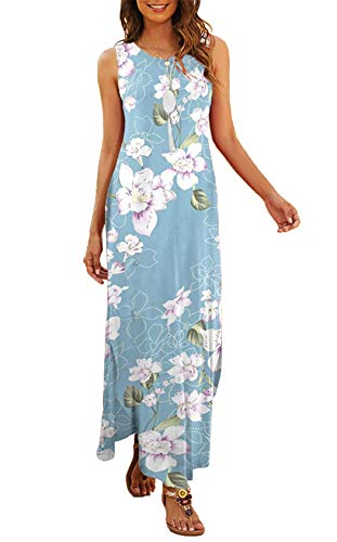 Hount Petite Maxi Dress for Women Casual Summer Boho Floral Swing Dress with Pockets Flower Light Blue S - Image 4