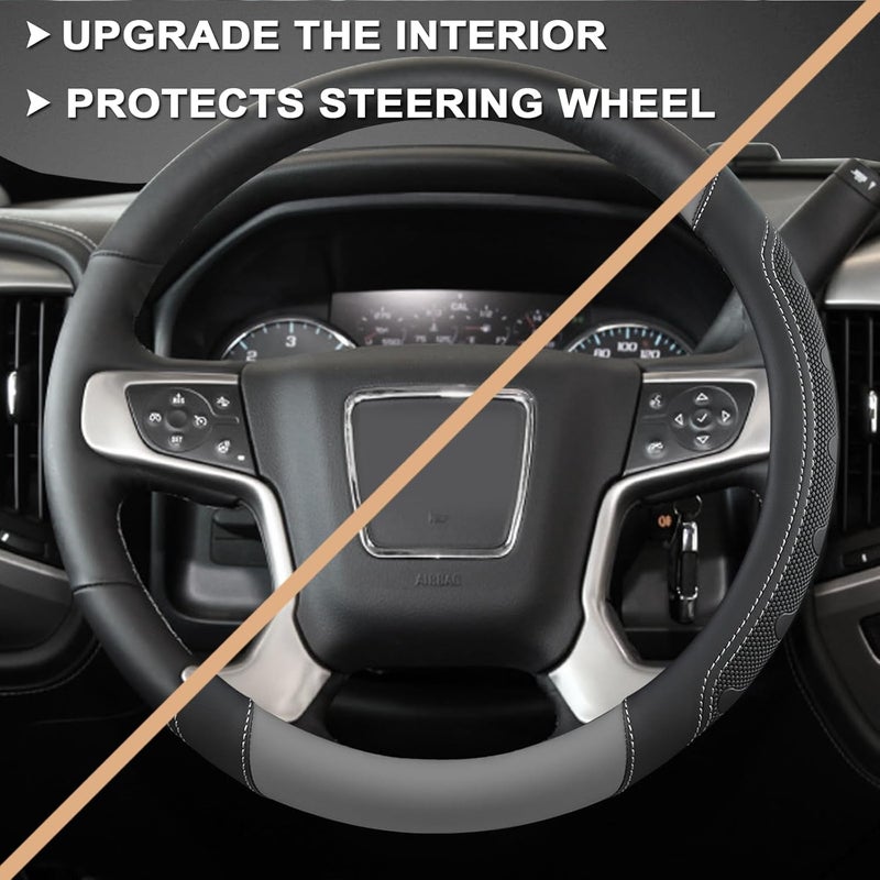 GIANT PANDA Steering Wheel Cover for GMC Sierra Acadia Terrain Yukon(Gray+Black-Standard Size) - Image 5