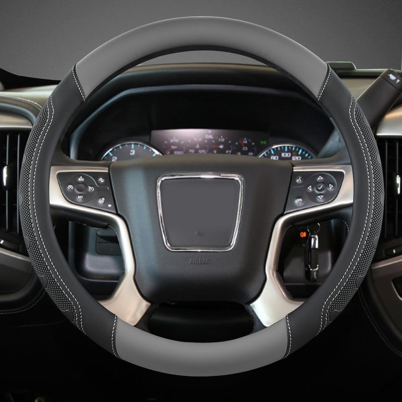 GIANT PANDA Steering Wheel Cover for GMC Sierra Acadia Terrain Yukon(Gray+Black-Standard Size) - Image 2