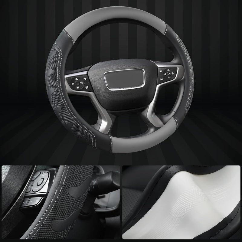 GIANT PANDA Steering Wheel Cover for GMC Sierra Acadia Terrain Yukon(Gray+Black-Standard Size) - Image 4