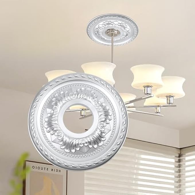 PU CEILING MEDALLION 12"OD X3.5" ID WHITE CHANDELIER MEDALLION ROUND CEILING FAN LIGHTING COVER DECORATIVE CEILING LIGHT MEDALLION RING COVER PLATE FOR LIGHT FIXTURES CEILING DECORATION - Image 3