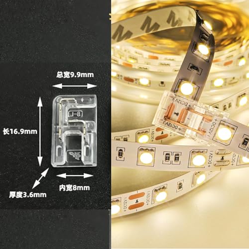 ENQIMAOYI 20Pcs L Shape 2 Pin 8mm COB LED Light Strip Connectors, Gapless Solderless Clear Connector Strip to Strip Corner Connectors for SMD COB 3528-2835 LED High Density Strip Lights (8mm) - Image 2