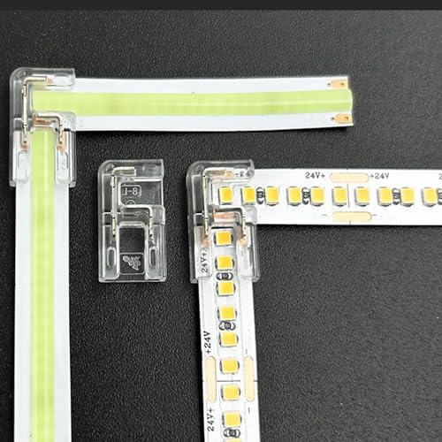 ENQIMAOYI 20Pcs L Shape 2 Pin 8mm COB LED Light Strip Connectors, Gapless Solderless Clear Connector Strip to Strip Corner Connectors for SMD COB 3528-2835 LED High Density Strip Lights (8mm) - Image 1