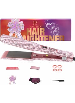 DORISILK DORISILK 480 Degrees High Temp Hair Straightener Titanium Flat Iron Rhinestone Straightening Iron 2 in 1 Straightening Curling Salon Professional Dual Voltage Bling Glitter 2 Inch Soft Pink 