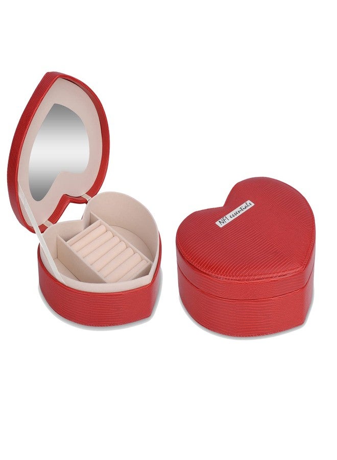 NFI essentials Heart Shape Mini PU Travel Jewelery Storage Box, Small Organizer Display Storage Jewellery Case for Ring, Pendant, Earring, Necklace, Bracelet - Image 1