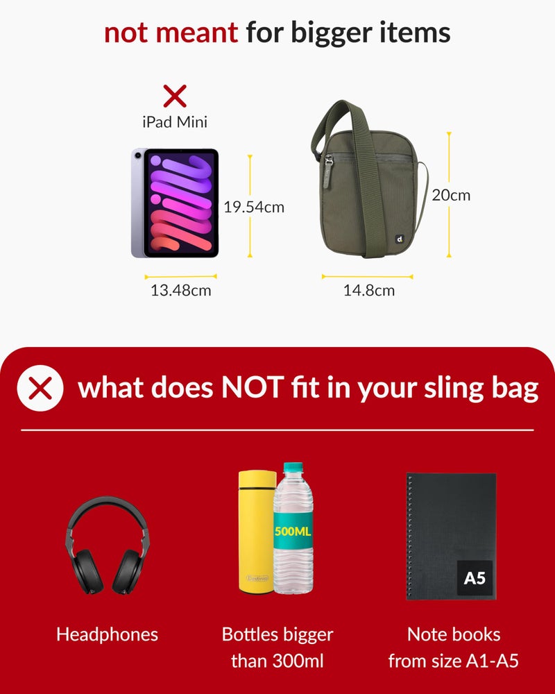 Destinio Small Crossbody Sling Bag for Men and Women - Waterproof Pocket and Zippers, Anti Theft Locking - Stylish Mini Side Bag for Man for Mobile, Passport (Olive Green, Small) - Image 4