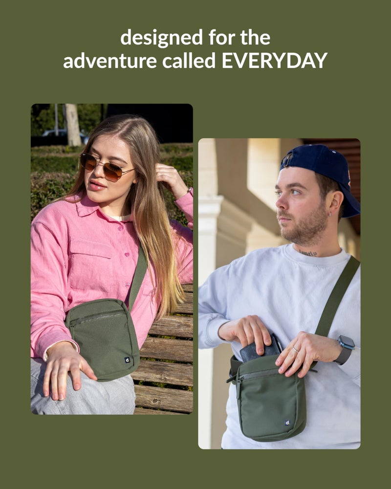 Destinio Small Crossbody Sling Bag for Men and Women - Waterproof Pocket and Zippers, Anti Theft Locking - Stylish Mini Side Bag for Man for Mobile, Passport (Olive Green, Small) - Image 5