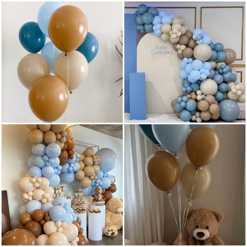 Paeyeq Blue Brown Balloons Dusty Blue Brown Cream Balloons For Bear Birthday Decorations 12Inch Tan Beige Nude Helium Latex Balloon For Arch Baby Shower Boy Kids Party Supplies Wedding Decor - Image 2