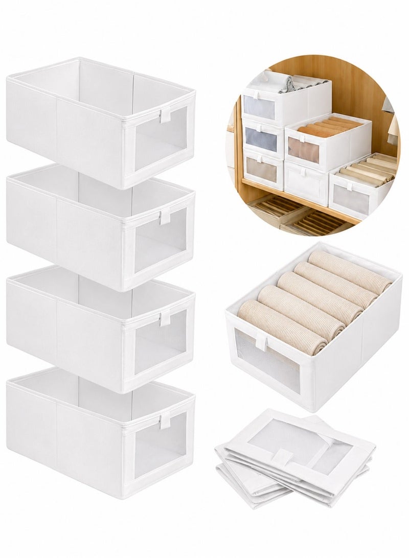 O2. Pack of 4 Foldable Cotton Fabric Closet Organizers with Transparent Viewing Windows, Reinforced Stackable Clothing Storage Boxes with Handles for Clothes, Sweaters, Pants, Toys, Books and Home Accessories - Image 1